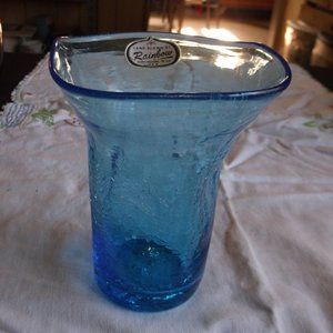 vintage blown glass crackel vase  rainbow glass